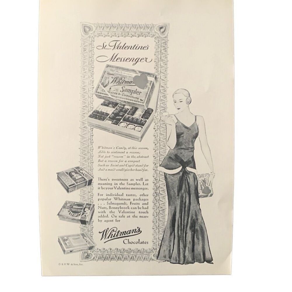 Vintage 1931 Whitman’s Chocolate St Valentine’s Messenger Ad Advertisement